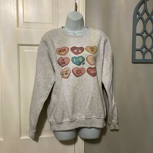 Gildan Gray Women's Sweater with Heart Graphics